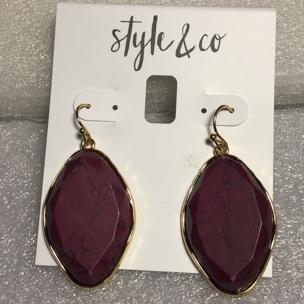 Style & Co Earrings Wire Goldtone Drop with Purple Stones NWT $29.50